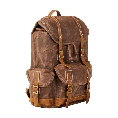 Heavy-Duty Waxed Canvas Rucksack Backpack - color: Coffee, size: 400 x 340 x 190 mm - Standard