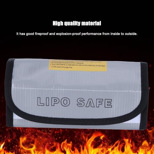 7.28x2.95x2.36in Fireproof Storage Bag Hook and Loop Fasteners Secure Enclosed Design High Temp Resistance Pouch for LIPO Battery
