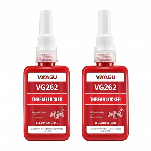 VIKAGU 2 Pack 262 Red Threadlocker High Strength Permanent, Metal Fastener Adhesive for Automotive & Heavy Machinery, Oil & Chemical Resistant, 50ml/1.69oz Each (3.38oz) - style: $15.99/50ML*2