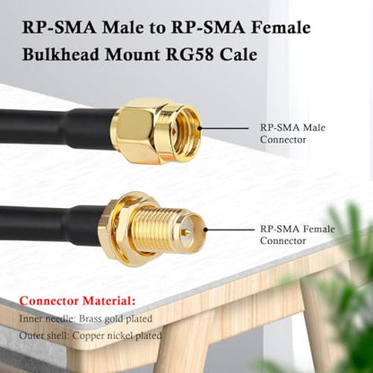 RP-SMA Male to RP-SMA Female Bulkhead Cable 25FT, RG58 Coaxial Cable with Panel Mount, Gold Plated Connector, Low Loss RF Extension Cable for WiFi Antenna, Router, FPV, SDR - size: 25FT