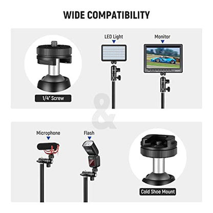 NEEWER Light Stand Mount Adapter w Cold Shoe & 1/4" Screw Mini Ball Head - style: ST-GM06