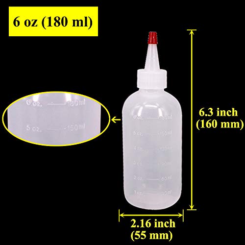 20 Pack 6-Ounce Plastic Squeeze Bottles with 20pcs Red Tip Caps and Measurement - Good for Crafts, Art, Glue, Multi Purpose Set of 20 with extra 6 Red Cap 36 Chalk Labels and 1 Pen - size: 6oz 20pack