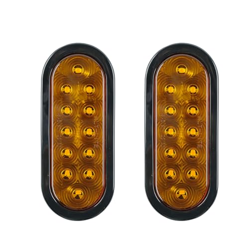 fouwick 2PCS 6 Inch Oval Amber LED Trailer Tail Lights, IP65 Waterproof Surface Mount Stop Brake Turn Signal Lights for Truck RV Boat Marine Camper, DOT Compliant Rear Trailer Lights - color: 6 inch Oval Amber 12LED