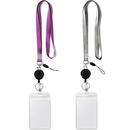 2Pack Lanyards with Vertical ID Badge Holders,Retractable Reel,Grey,Purple - color: Grey&purple&badge Reel-badge Holder Vertical