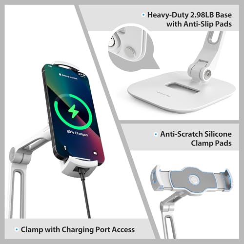 AboveTEK Multi-Angle Adjustable Tablet Stand, 360 Swivel iPad Stand Aluminum Desk Mount Fits 4'-11" Tablets White - color: White