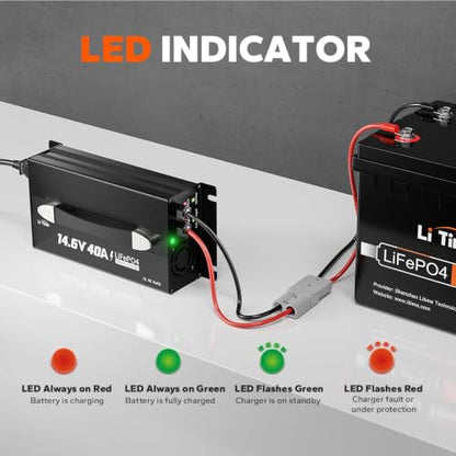 LiTime 12V 40A Lithium Battery Charger, 14.6V Output AC-DC, 0V Activation - size: Mountable (Upgraded)