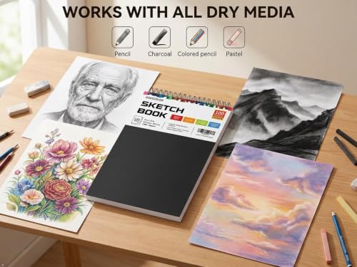 Soucolor Sketch Book 9" x 12", 100 Sheets Kids Art Sketchbook Drawing Pad - color: Black, size: 9" x 12" (Pack of 1)