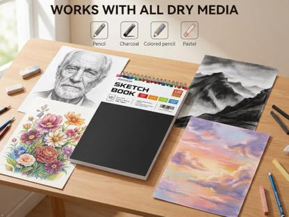 Soucolor Sketch Book 9" x 12", 100 Sheets Kids Art Sketchbook Drawing Pad - color: Black, size: 9" x 12" (Pack of 1)