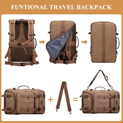 WITZMAN Travel Backpack for Men 45L Large Carry-on Airline Approved - color: Brown