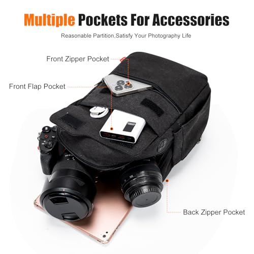 Cwatcun Large Camera Sling Bag, Crossbody Chest Bag with Tripod Holder - color: Black, size: Large