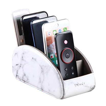YAPISHI All-in-One Leather White TV Remote Holder with 5 Compartments - color: Marble White, size: Large