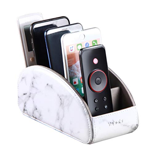 YAPISHI All-in-One Leather White TV Remote Holder with 5 Compartments - color: Marble White, size: Large