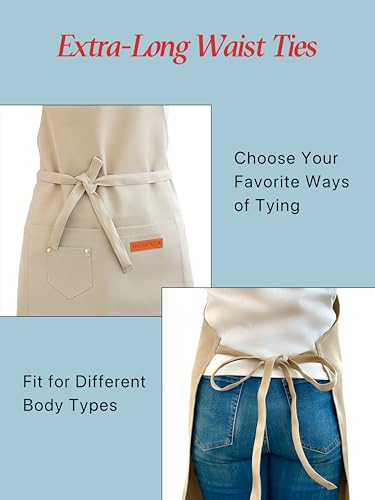 Aprons for Women Men, Water-Resistant Kitchen Aprons for Cooking - color: Beige