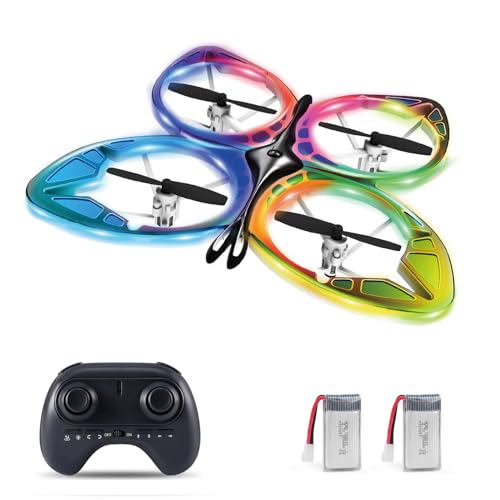 Mini Drone for Adults, RC Butterfly Drone with Colorful LED Lights, RC Quadcopter with 3D Flips, Headless Mode, Altitude Hold, 2 Batteries for Beginners (Red) - color: Red