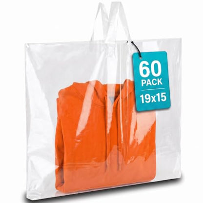 19x15 Large Plastic Shopping Bags for Small Business with Handles - color: Clear