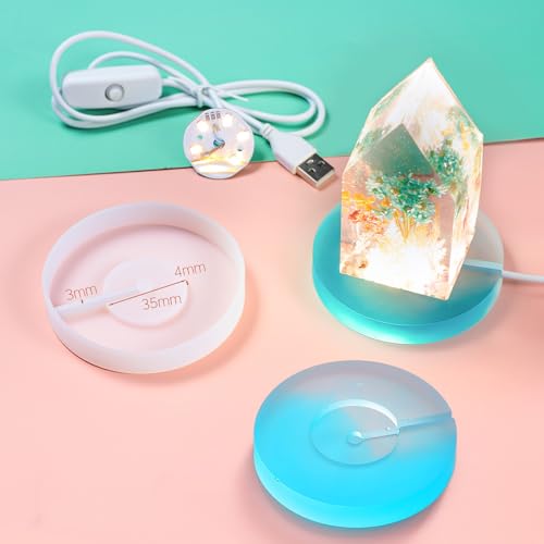 Round Display Base Silicone Mold with 6PCS LED Light for Resin