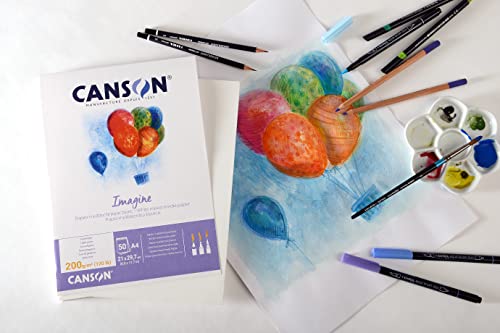 Canson Imagine Mixed Media 200gsm Paper, Natural White, A4 pad Including 50 Sheets - size: A4