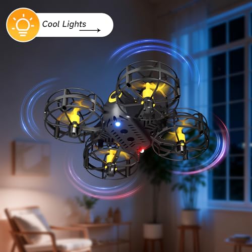 4DRC V18 Mini Kids Drone, Beginner RC Quadcopter with 2 Control Methods, Headless Mode, Auto Hover, 3D Flips, LED Lights, 3 Speeds, 2 Batteries, Fly Toy Gift for Boys