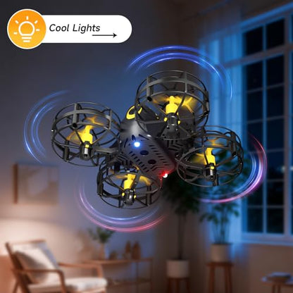 4DRC V18 Mini Kids Drone, Beginner RC Quadcopter with 2 Control Methods, Headless Mode, Auto Hover, 3D Flips, LED Lights, 3 Speeds, 2 Batteries, Fly Toy Gift for Boys