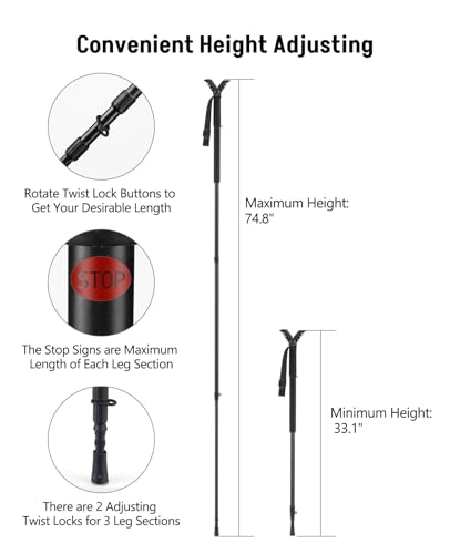 MidTen Shooting Stick Hunting Monopod with V Yoke Rest for Gun and Crossbow - color: Black