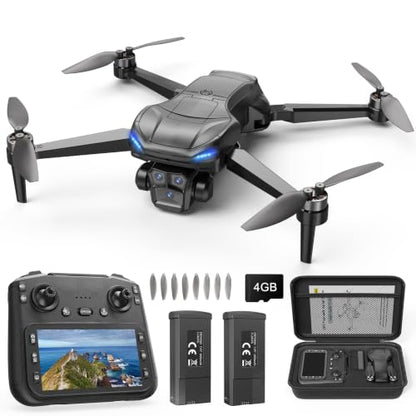 GPS Drone with 4K Camera for Adults, RC Foldable Quadcopter with 4.5” HD Screen Controller, Brushless Motor, GPS Auto Return, 60 Min Flight, 4GB SD Card, Beginner Gift, Under 249g