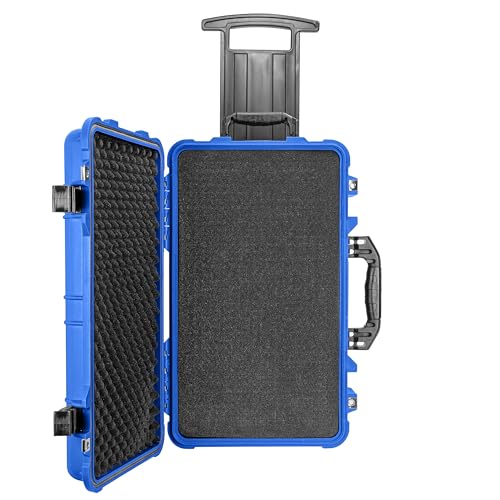 Eylar 22" Carry-On Travel Roller Gear, Camera, Drones, Tools, Equipment Hard Case Waterproof with Foam (Blue) - color: Blue