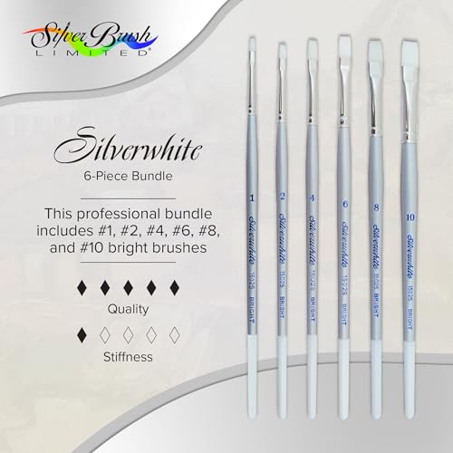 Silver Brush Limited Silverwhite Brights Watercolor Paintbrush Set, 6pc - style: 6 Pc, Short Handle Brights