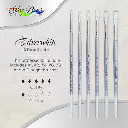 Silver Brush Limited Silverwhite Brights Watercolor Paintbrush Set, 6pc - style: 6 Pc, Short Handle Brights