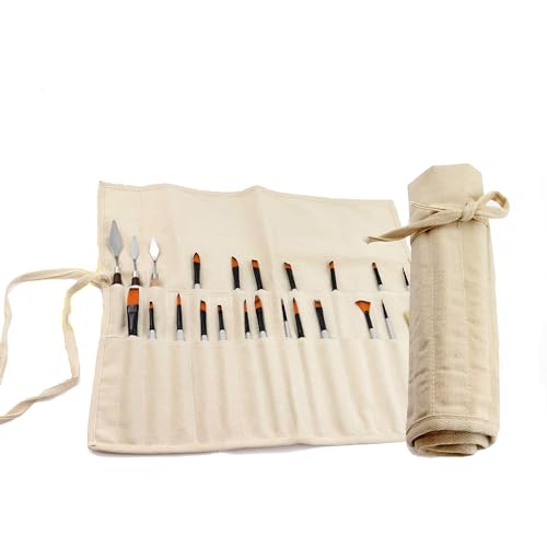 Liquidraw 30 Pocket Roll-Up Canvas Paint Brush Holder, 21 x 18in (Natural) - color: Natural