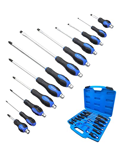 ROTATION 12pc Magnetic Screwdriver Set, with Go-Thru Steel Blades - style: Black Tip_Matt Blade