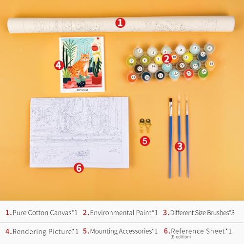 TUMOVO Cute Orange Cat Paint by Numbers Craft Kit for Adults - color: Cat