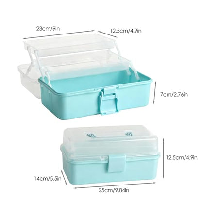3 Layers Craft Organizers and Storage with Handle Portable, Green - color: Bl