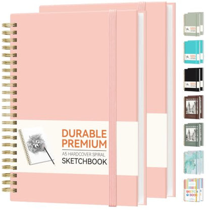 Forvencer 2 Pack Blank Spiral Notebook, 8"x 5.6"Hardcover Sketch Book - color: Pink