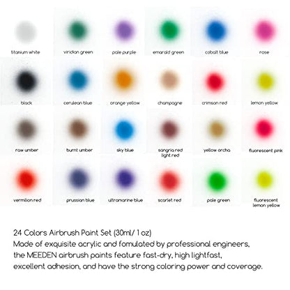 MEEDEN Airbrush Kit with Compressor: 24 Colors x 30ml Acrylic Spray Paint - color: Set - Black