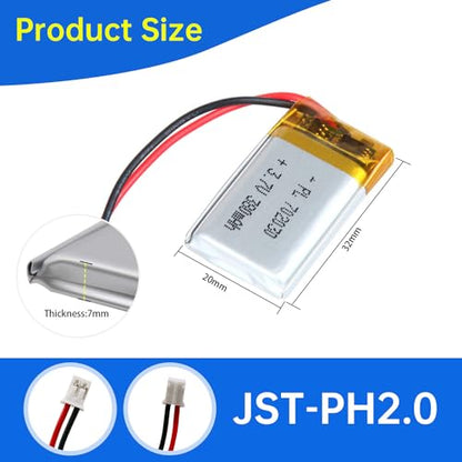 702030 3.7V Lipo Battery 380mAh 702030 Rechargeable Lithium - size: 702030 380mAh