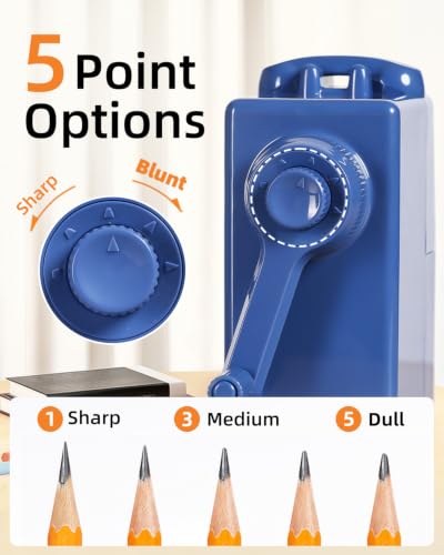 ZMOL Heavy Duty Manual Hand Crank Pencil Sharpener, Desktop, Blue - color: Blue