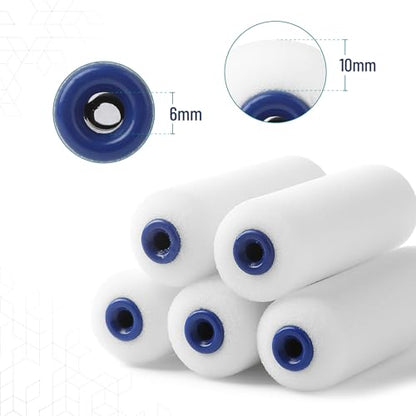 Bates- 4 Inch Foam Paint Roller Set, 8 pcs, Small Paint Roller Kit, 1x Black Plastic Paint Tray, 1x Tray Liner, 1x Roller Frame & 5X Foam Covers