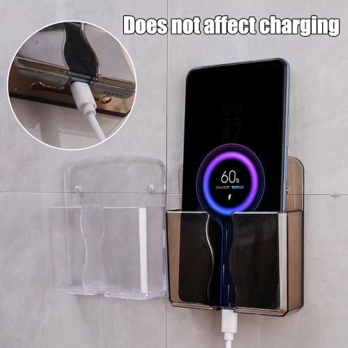 1Pcs Multifunction Organizer Storage Box Home Wall Mounted Punch Free TV Remote Control Mobile Phone Charging Storage Bracket (Transparent) - color: Transparent