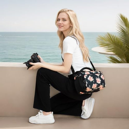 DOMISO Camera Bag Case Waterproof Anti-shock Shoulder Bag, Flower - color: Flower