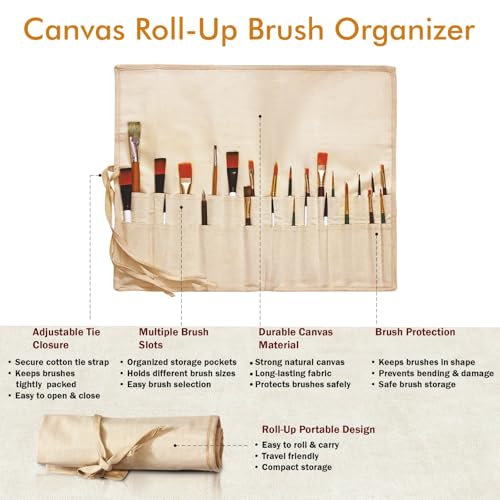 Liquidraw 30 Pocket Roll-Up Canvas Paint Brush Holder, 21 x 18in (Natural) - color: Natural