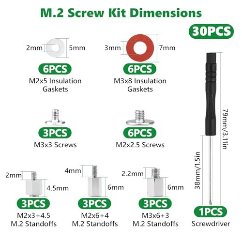 30 Pcs M.2 SSD Screws NVMe Standoff Kit for Asus MSI Gigabyte - color: 30 Pcs Silver M.2 Screw