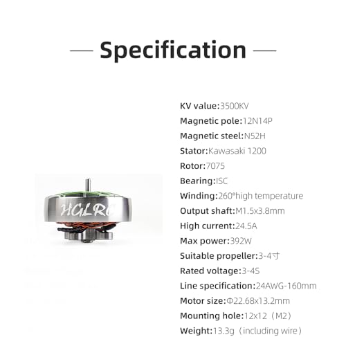 HGLRC Specter 1804-3500KV 4S Brushless Motor for 3-3.5Inch FPV Freestyle Racing Drones - style: 1804-3500KV
