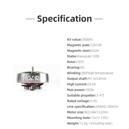 HGLRC Specter 1804-3500KV 4S Brushless Motor for 3-3.5Inch FPV Freestyle Racing Drones - style: 1804-3500KV