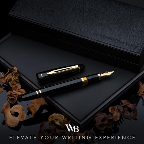 Wordsworth & Black Majesti Fountain Pen Set for Writing, Medium Nib - color: Black Gold, style: Medium Nib