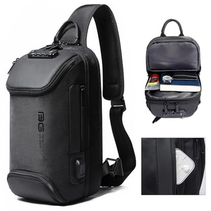 BANGE Men's Sling Backpack - Waterproof Crossbody Bag, Multi-Purpose Shoulder Bag - color: Black(no Logo)