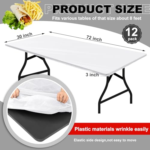 Boao 12 Plastic Elastic Fitted Tablecloths, 6 Ft, 72 x 30 Inch, White - color: White, size: 6 Ft, 72 x 30 Inch