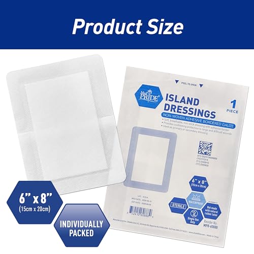 MED PRIDE Bordered Gauze Island Dressing,Sterile Absorbent,6x8 in,10-Count - size: 6''x 8''
