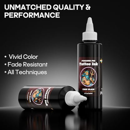 POSEIDON Professional Black Tattoo Ink - 8 fl oz (240ml) Bottle