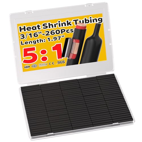 TKDMR 260Pcs 5:1 Heat Shrink Tubing Kit 3/16" Adhesive Lined,Black - color: Black, size: 3/16"-260Pcs