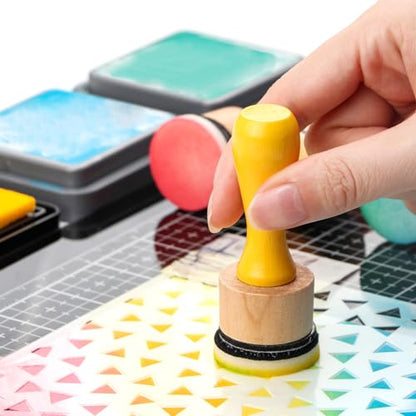 28 Pcs Ink Blending Foam Pads Set, Include 8 Pcs Round Ink Mini Applicator Tools and 18 Pcs Replacement Foam Pads 1 Storage Rack & Box for Drawing Distressing Blending Card Making Stamping Painting